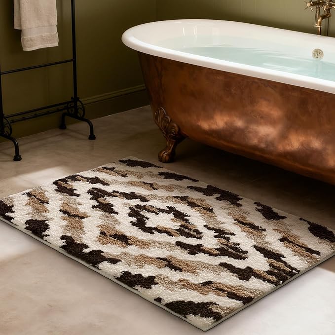 LUMI Bathroom Rugs, Soft Absorbent Bath Mat for Modern Home Decor, Non-Slip Quick-Dry Bath Rug, Machine Washable Floor Mat for Shower and Tub, Entryway, 16"x24", Brown