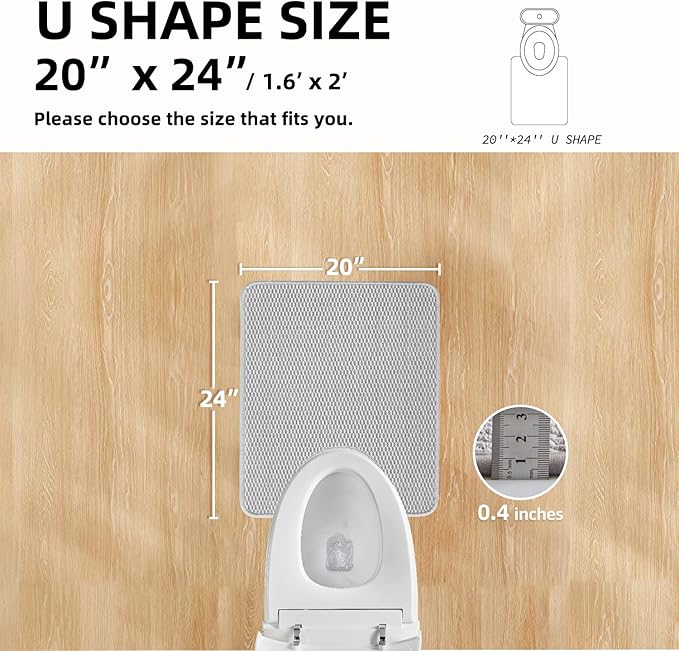 Toilet Rug, Thin Toilet Rugs U Shaped Washable Non Slip Absorbent Quick Dry Low Pile Toilet Mat, Light Grey 20"x24" U Shape