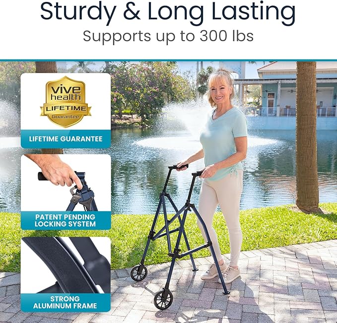 Vive Lightweight Folding Walker for Seniors - Narrow Foldable Rolling Walker for Small Spaces- Compact & Collapsible for Travel - with Wheels, Mobility Support, Portable- Weighs Only 7 Pounds