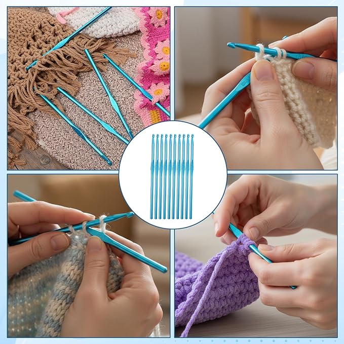 10 PCS 5mm Crochet Hook, Aluminum Crochet Hooks for Beginners, Blue Knitting Needles for DIY Yarn Crafts (US Size H/8)