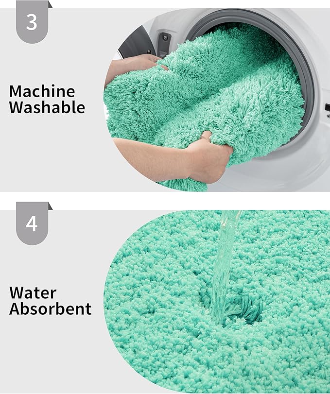 Bathroom Rug 24x36 Non Slip Fluffy Bath Mat for Bathroom Floor Washable Plush Luxury Bath Rug for Tub Soft Absorbent Shower Mat, Spa Blue