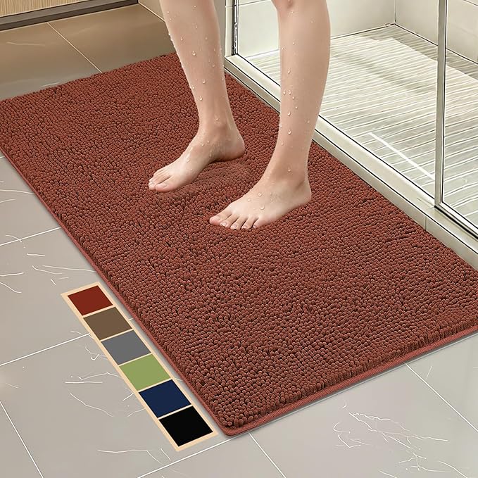 Bcoimo 48"×24" Absorbent Bath Mat, Non-Slip with Backing Chenille Bath Rug and Machine Washable Bathroom Mat Quick-Dry Design. Ideal for Bathroom and Tub Areas