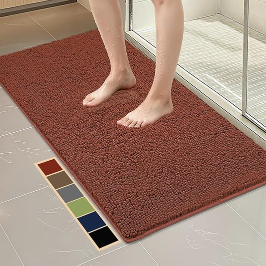 Bcoimo 48"×24" Absorbent Bath Mat, Non-Slip with Backing Chenille Bath Rug and Machine Washable Bathroom Mat Quick-Dry Design. Ideal for Bathroom and Tub Areas