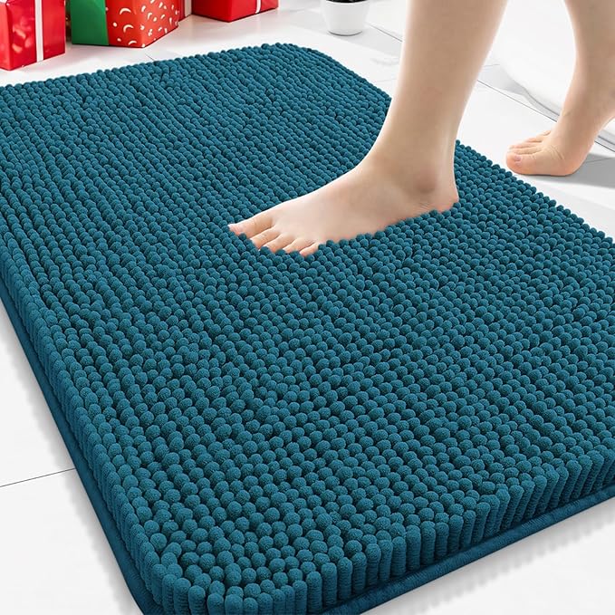 Arotive Bathroom Rugs 30x20, Extra Soft Absorbent Shaggy Chenille Bath Rugs, Machine Washable Rubber Backing Non-Slip Bath Mats for Bathroom Floor Tub and Shower, Home Decor Accessories, Peacock Blue