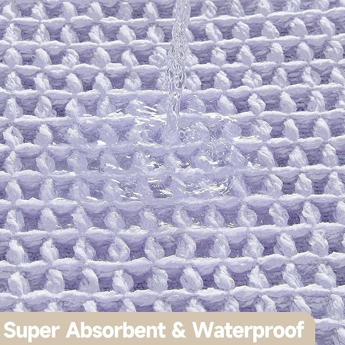 Waffle Bath Mat, Boho Bathroom Rugs Non Slip Washable Super Absorbent Quick Dry Cute Bath Mat Farmhouse Bathroom Decor, 30''x20'' Lavender Cream