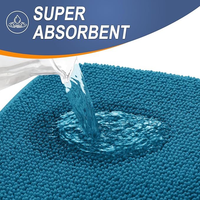 OLANLY Thick Memory Foam Bath Mat Rug 44x24, Extra Soft Absorbent Bathroom Rug, Quick Dry Bath Mat, Non-Slip, Machine Washable Carpet for Bathroom, Tub and Shower, Home Decor Accessories, Peacock Blue