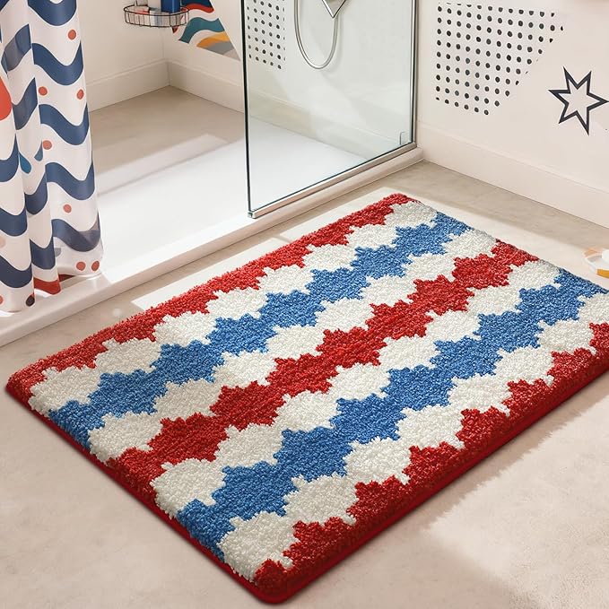 LUMI Bathroom Rugs with Wave, Soft Absorbent Bath Mat for Modern Home Decor, Non-Slip Quick-Dry Bath Rug, Machine Washable Floor Mat for Shower and Tub, Entryway, 24"x36", Azure Wave