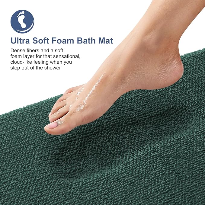 OLANLY Thick Memory Foam Bath Mat Rug 59x24, Extra Soft Absorbent Bathroom Rug, Quick Dry Bath Mats, Non-Slip, Washable Carpet for Bathroom, Tub and Shower, Home Decor Accessories, Blackish Green