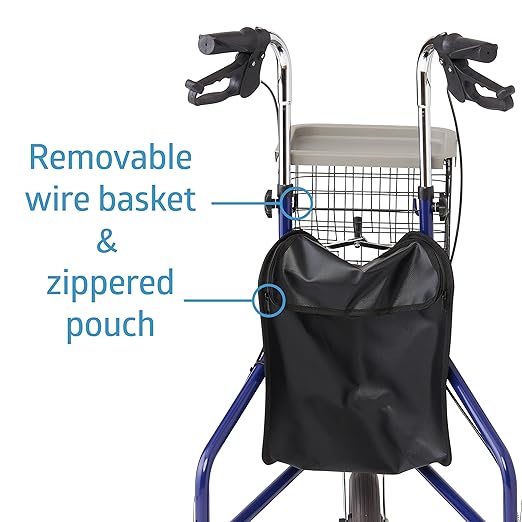 Medline 3-Wheel Ultralight Steel Rollator, Supports up to 275 lbs, 8" wheels, Blue