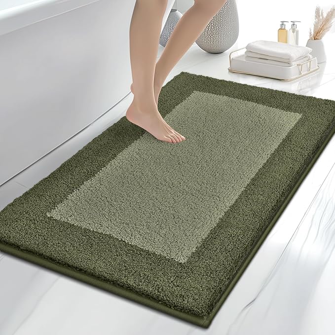 Bathroom Rugs 30" x 46", Non-Slip Extra Soft Absorbent Bath Rugs, Machine Washable Quick Dry Bath Mats for Bathroom Floor, Shower, Bathtub and Sink, Olive Green & Green