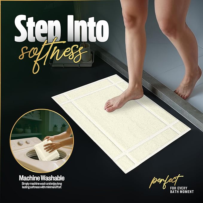 Pearl Linens Pack of 6 100% Cotton Bath Mat 20x30 inches, Soft & Absorbent Quick Dry Bathroom Mat Set, Not Bathroom Rugs, After Shower Mat, Bath Tub Mat, 687 GSM, Machine Washable, Ivory