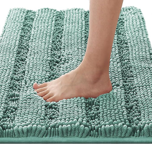 H.VERSAILTEX Bath Rugs for Bathroom Non Slip Bath Mats Extra Thick Chenille Striped Rug 20" x 32" Absorbent Non Skid Fluffy Soft Shaggy Washable Plush Mat for Indoor, Bath Room, Tub - Eggshell Blue