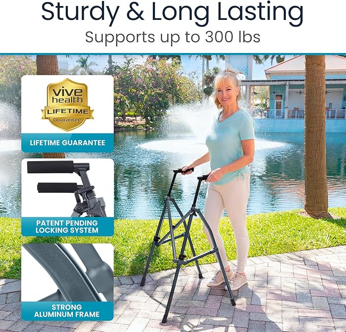 Vive Lightweight Folding Walker for Seniors - Narrow Foldable Rolling Walker for Small Spaces- Compact & Collapsible for Travel - with Wheels, Mobility Support, Portable- Weighs Only 5.5 Pounds