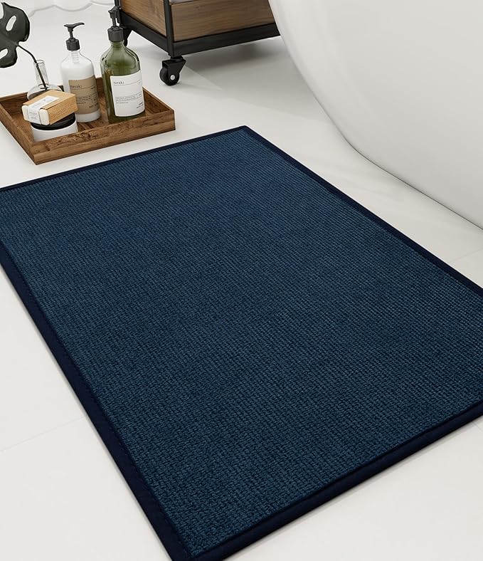 YIHOUSE Bathroom Rugs Mat 16x24, Non Slip Quick Dry Bath Mats for Bathroom Absorbent Ultra Thin Bath Rugs Machine Washable Fit Under Door for Sink, Cabinet, Laundry (Dark Blue, 16"x24")