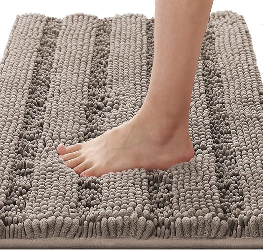 H.VERSAILTEX Bath Rugs for Bathroom Non Slip Bath Mats Extra Thick Chenille Striped Rug 20" x 32" Absorbent Non Skid Fluffy Soft Shaggy Washable Dry Fast Plush Mat for Indoor, Bath Room, Tub - Taupe