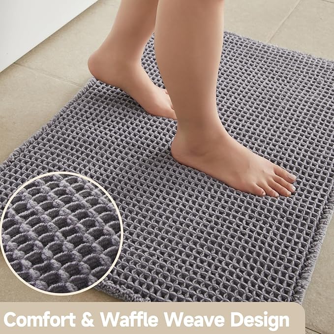 Waffle Runner Rug Bathroom, Long Boho Bathroom Rugs Non Slip Washable Super Absorbent Quick Dry Farmhouse Bath Decor, 72"x24" Grey