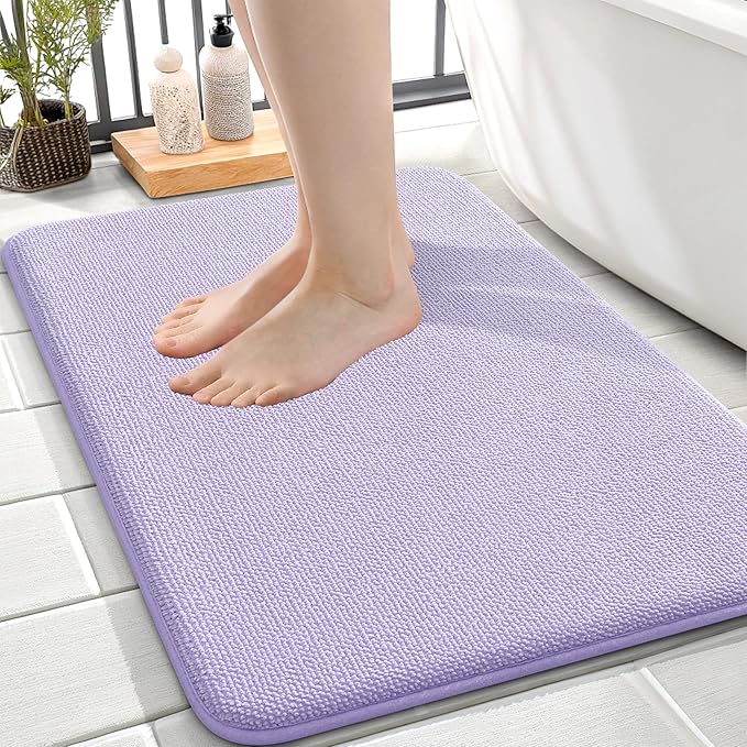 OLANLY Thick Memory Foam Bath Mat Rug 24x16, Extra Soft Absorbent Bathroom Rug, Quick Dry Bath Mats, Non-Slip, Machine Washable Carpet for Bathroom, Tub and Shower, Home Decor Accessories, Lavender