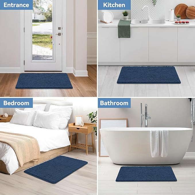 Bcoimo 36"×24" Absorbent Bath Mat, Non-Slip with Backing Chenille Bath Rug and Machine Washable Bathroom Mat Quick-Dry Design. Ideal for Bathroom and Tub Areas