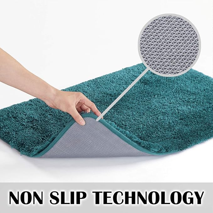 Suchtale Bath Rug for Bath Non Slip Water Absorbent Soft Microfiber Shaggy Bathtub Mat Machine Washable Thick Plush Shower Mat - Teal (20 x 32)