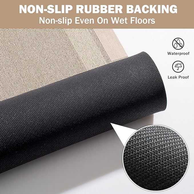 Non Slip Long Bath Mat Bathroom Runner, Rubber Backing Ultra Thin Bathroom Rugs Fit Under Door Quick Dry Super Absorbent Washable Bath Rug Shower Mat for Bathtub Sink Floor, Beige 17"x47"