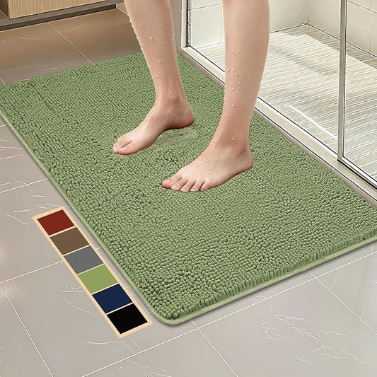 Bcoimo 44"×24" Absorbent Bath Mat, Non-Slip with Backing Chenille Bath Rug and Machine Washable Bathroom Mat Quick-Dry Design. Ideal for Bathroom and Tub Areas