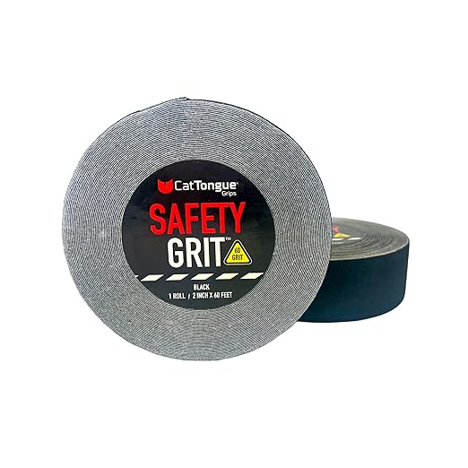 CatTongue Safety Grit Abrasive Grip Tape 2” - 60 Grit Anti-Slip Tape - Waterproof, Safety Traction for Stairs, Ramps & Walkways - Indoor/Outdoor Use - Independently Certified (Black, 60ft)