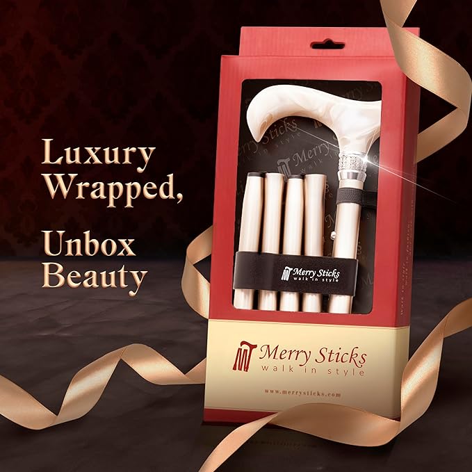 Merry Sticks Designer Foldable Walking Canes with Finest European Crystals, Folding Canes for Women and Men, Adjustable & Collapsible Canes for Seniors, Stylish Rhinestone Gift - Royal Champagne Gold