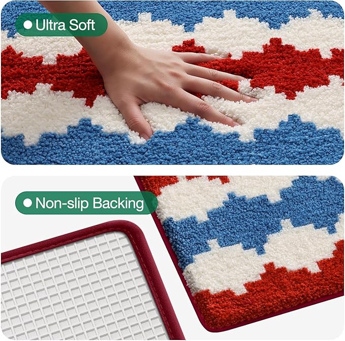 LUMI Bathroom Rugs with Wave, Soft Absorbent Bath Mat for Modern Home Decor, Non-Slip Quick-Dry Bath Rug, Machine Washable Floor Mat for Shower and Tub, Entryway, 20"x32", Azure Wave