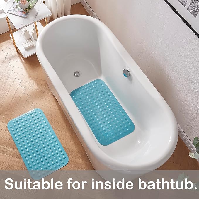 Yanzifly Bathtub Mat Non Slip Bath Mat for Tub Silicone Soft Bath Tub Mat Non Slip Shower Mats, Suction Cups Bath Tub Anti Slip Matt for Family Use, Machine Washable- Blue