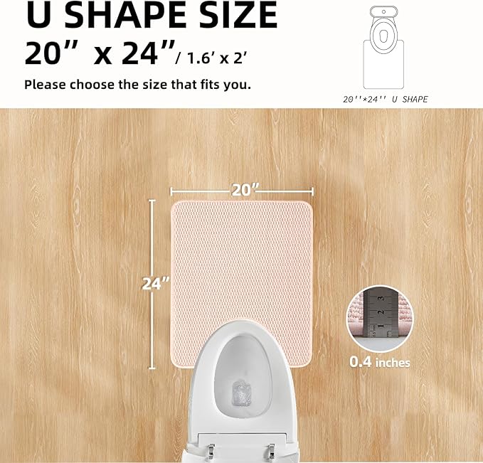Toilet Rug, Thin Toilet Rugs U Shaped Washable Non Slip Absorbent Quick Dry Low Pile Toilet Mat, Pink 20"x24" U Shape