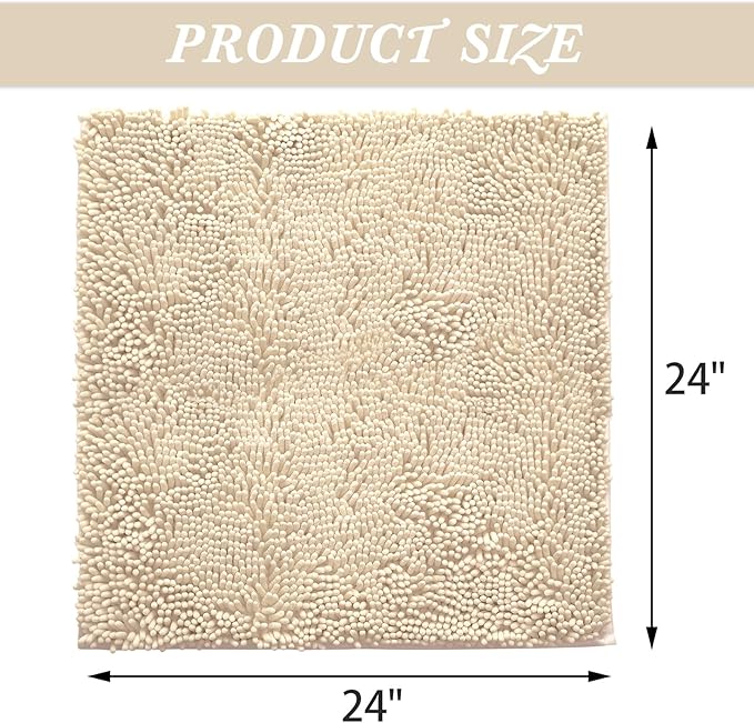Non-Slip Bath Rug,Extra Soft Microfiber Bedroom Shag Carpet with Anti-Slip Backing,Water/Dust Absorbent Fast Dry Shower Mat,Sound Insulated Stairs Pad,Machine Washable (Beige,24 x 24 Inches)