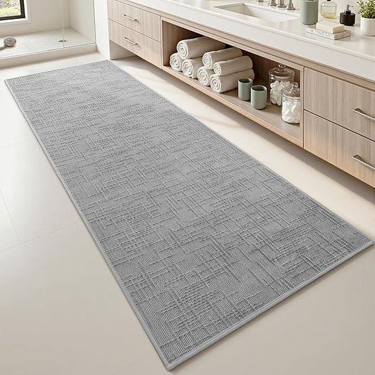 AMOAMI Bath Mat Non Slip Super Absorbent Quick Dry Bath Mats for Bathroom Floor Rubber Backing Washable Bathroom Rugs Modern Woven Jacquard Mat, Beside Tub Bath Rugs, 2' x 6', LightGrey