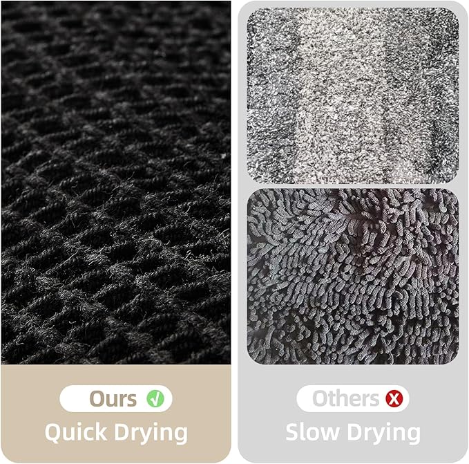 Black Bathroom Rug, Waffle Bath Mat Non Slip Washable Super Absorbent Quick Dry Boho Farmhouse Bathroom Decor, 36"x24"/ 3'x2' Black