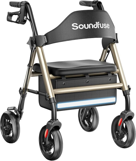 Rollator Walkers with Seat for Seniors, Foldable 8" Big Wheels All Terrain Rolling Walker, Handles and Ergonomic Seat Height Adjustable, 350 lb