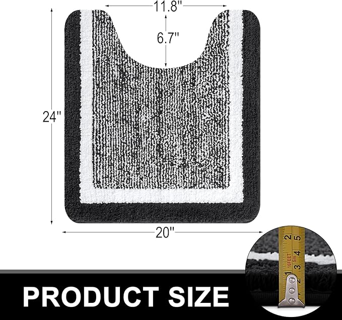 OLANLY Toilet Rugs U-Shaped 24x20, Extra Soft and Absorbent Microfiber Bathroom Rugs, Non-Slip, Machine Wash Dry, Plush Shaggy Contour Bath Mats for Toilet Base (Black and White)