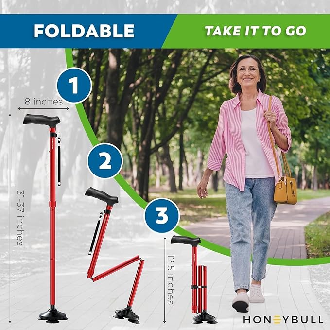 Walking Cane for Men & Women Foldable, Adjustable, Heavy Duty, Free Standing, All Terrain, Collapsible Walking Sticks for Seniors & Adults