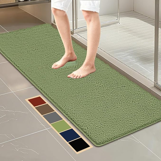 Bcoimo 70"×24" Absorbent Bath Mat, Non-Slip with Backing Chenille Bath Rug and Machine Washable Bathroom Mat Quick-Dry Design. Ideal for Bathroom and Tub Areas