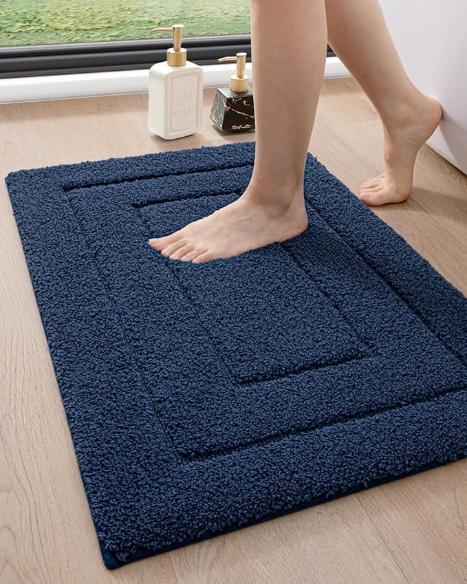 DEXI Bathroom Rug 32x20, Non Slip Washable Bath Mat for Shower Floor, Absorbent Soft Bathmat with Rubber Backing, Quick Dry Microfiber Carpet, Navy