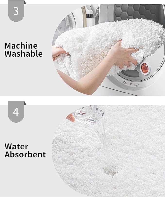 White Bathroom Runner Rug 24x59 Non Slip Fluffy Long Bath Mat for Bathroom Floor Washable Plush Luxury Bath Rug for Tub Absorbent Shower Sink Mat Bedside Rug