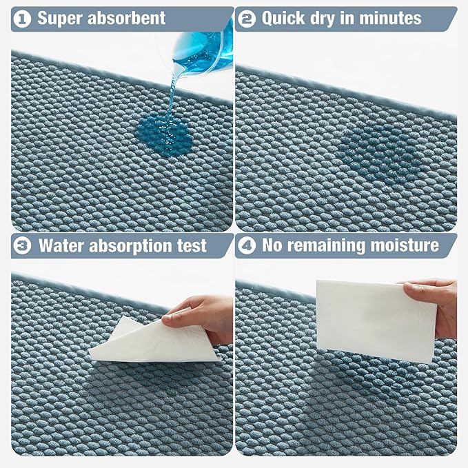 Bathroom Rugs Non Slip Washable, Super Absorbent Thin Bath Mat Small Quick Dry Low Pile Bathroom Rug, Debim Blue 20"x30"
