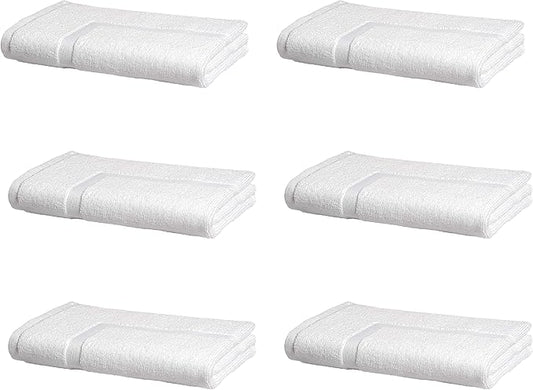 Amazon Basics Premium 100% Cotton, Absorbent Soft Bath Mat, Machine Washable, 684 GSM, White, 30" x 20" Hotel Spa Shower/Bathtub Mats, Pack of 6