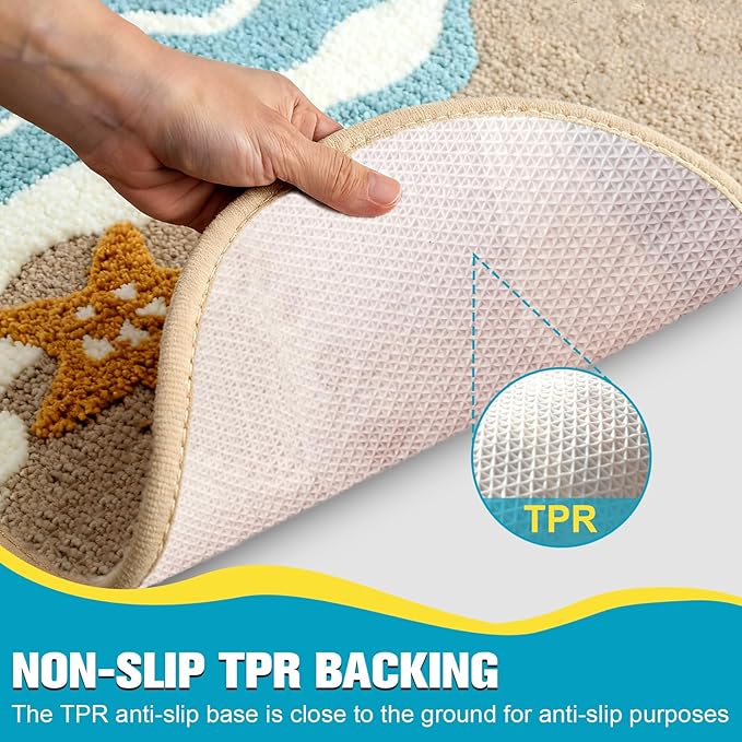 Beach Theme Non-Slip Washable Bath Rug | Soft Adorable Ocean Decor for Bathroom, Living Room, Bedroom & Gifts 20"*32"