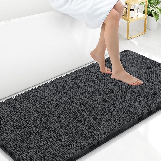 Arotive Bathroom Rugs 47x24, Extra Soft Absorbent Shaggy Chenille Bath Rugs, Machine Washable Rubber Backing Non-Slip Bath Mats for Bathroom Floor Tub and Shower, Home Decor Accessories, Dark Grey