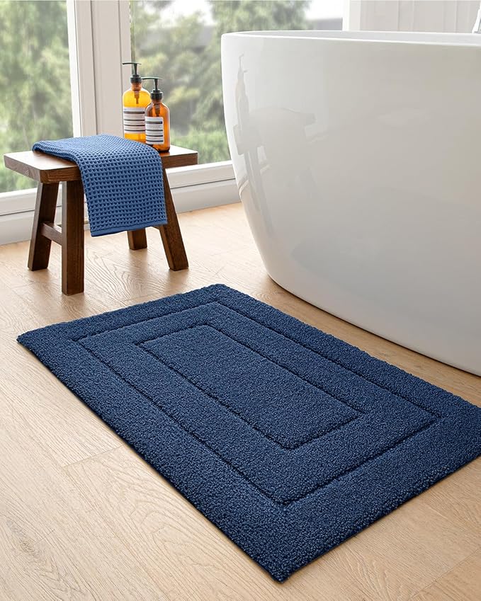 DEXI Bathroom Rug 36x24, Non Slip Washable Bath Mat for Shower Floor, Absorbent Soft Bathmat with Rubber Backing, Quick Dry Microfiber Carpet, Navy