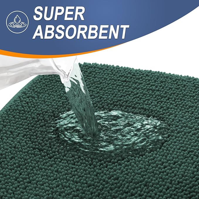 OLANLY Thick Memory Foam Bath Mat Rug 59x20, Extra Soft Absorbent Bathroom Rug, Quick Dry Bath Mats, Non-Slip, Washable Carpet for Bathroom, Tub and Shower, Home Decor Accessories, Blackish Green