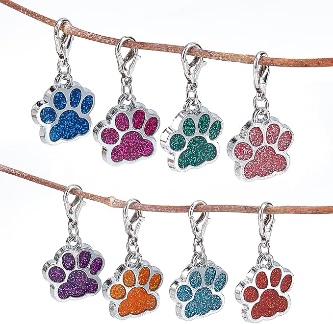 NBEADS 8-Piece Dog Paw Stitch Markers, 8 Color Enamel Alloy Crochet & Knitting Stitch Marker Charms