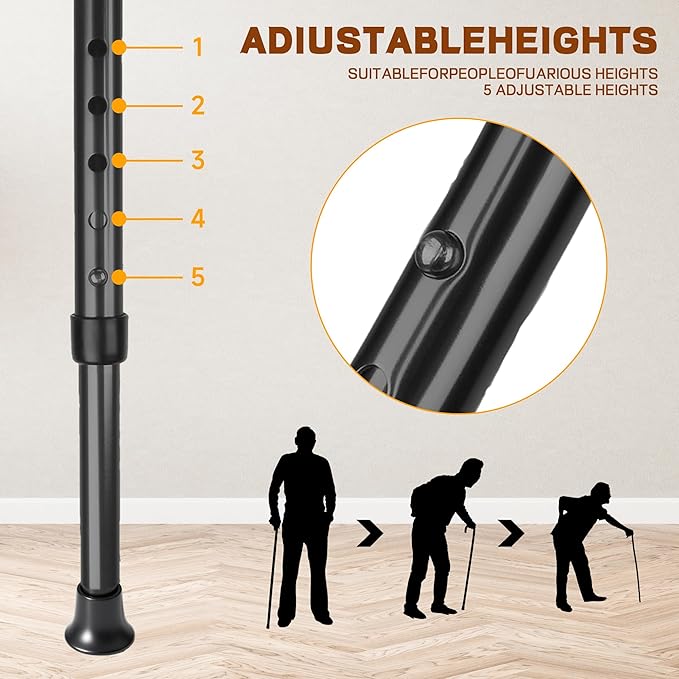 UNLICON-Brown Folding Cane Stool with Seat – Lightweight Adjustable Walking Cane for Seniors, Ergonomic Design, 330 lbs Capacity, Portable and Convenient Cane Chair with Anti-Slip Feet