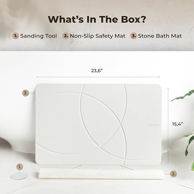 Stone Bath Mat, Diatomaceous Earth Non-Slip Stone Shower Mat - Quick Drying Absorbent Bath Mats for Bathroom - Elegant & Modern Design, Easy to Clean (23.5 x 15) - Sandstone