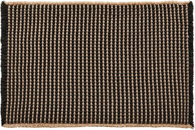 Waffle Bath Mat, Boho Bathroom Rugs Non Slip Washable Super Absorbent Quick Dry Bath Mat Farmhouse Bathroom Decor, 24"x16" Khaki and Black