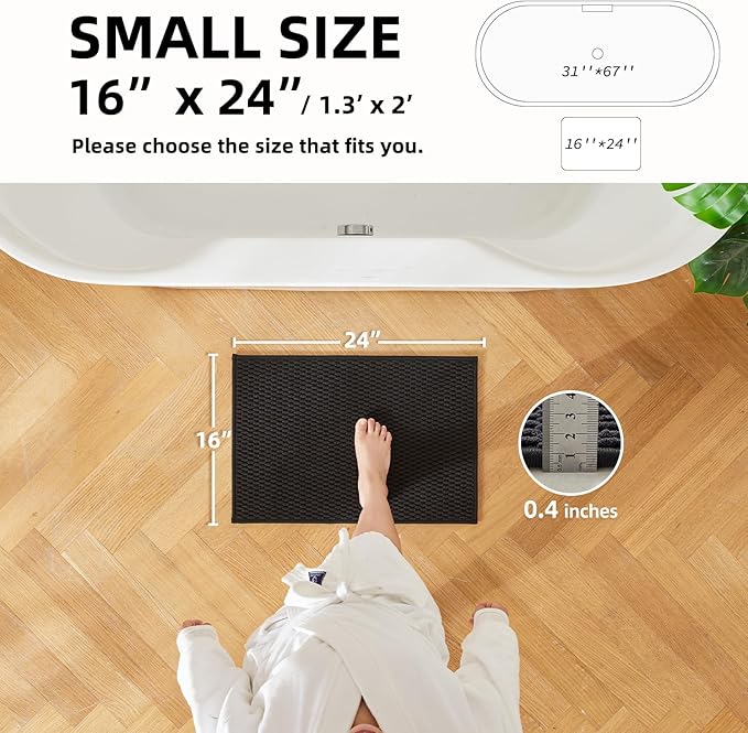 Black Bathroom Rugs Non Slip Washable, Super Absorbent Thin Bath Mat Small Quick Dry Low Pile Bathroom Rug, Black 16''x24''